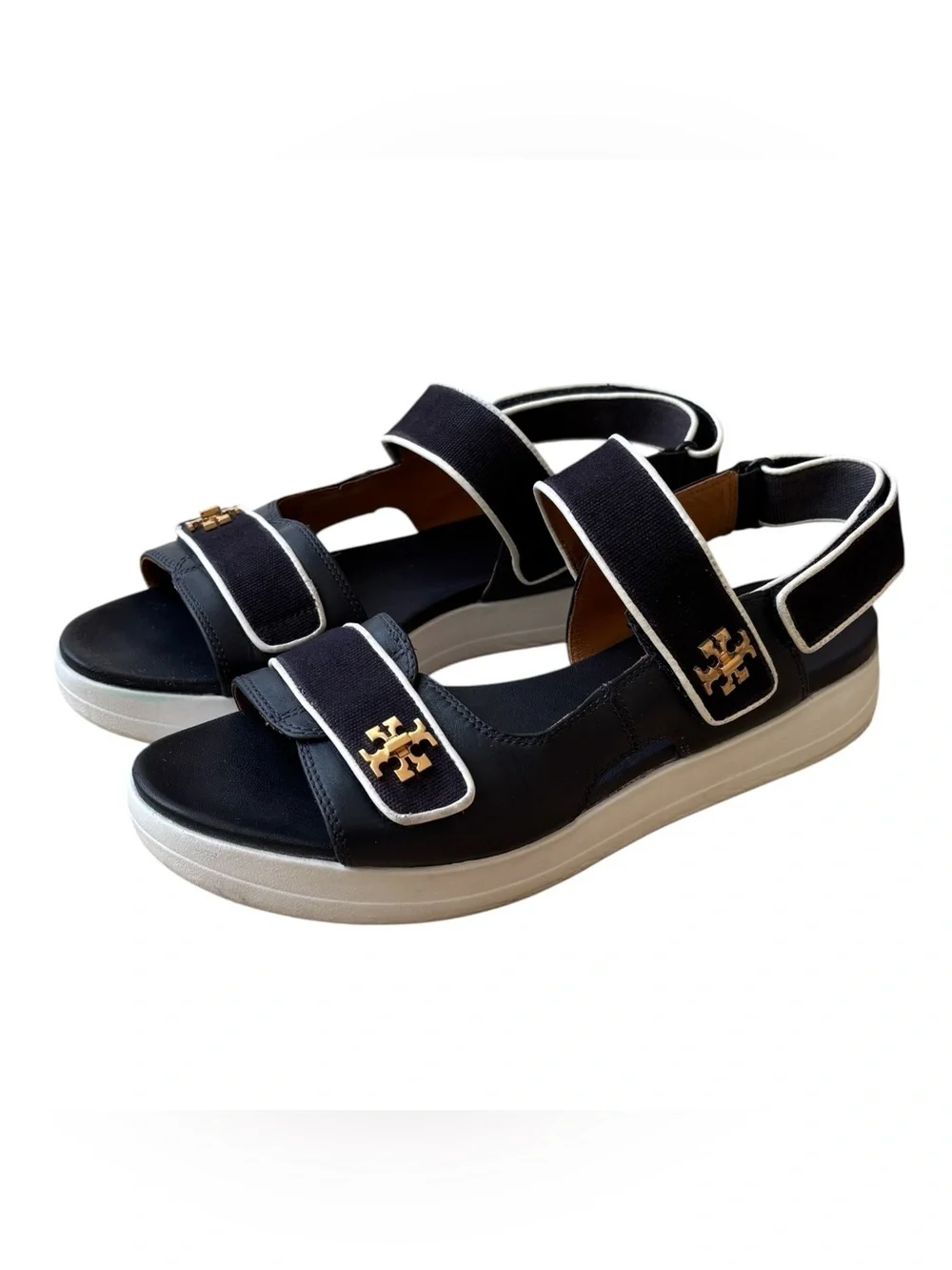 TORY BURCH “Kira” Navy & White Canvas Leather Sport Sandals
